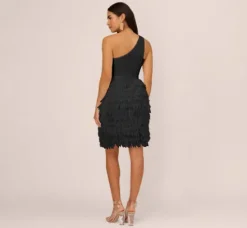 Adrianna Papell Wedding Guest Dresses*One Shoulder Cocktail Dress With Feather Chiffon Skirt In