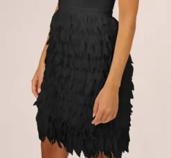 Adrianna Papell Wedding Guest Dresses*One Shoulder Cocktail Dress With Feather Chiffon Skirt In