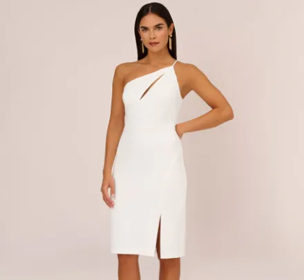 Adrianna Papell Petite-Friendly|Little White Dresses*One Shoulder Crepe Dress With Cutout Neckline In