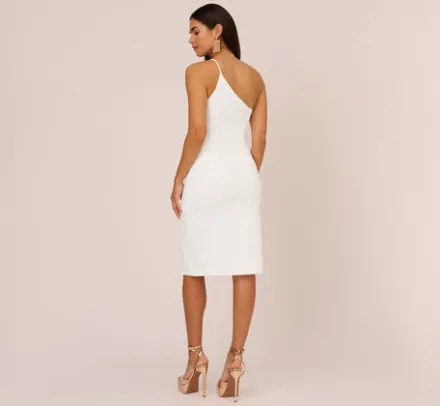 Adrianna Papell Petite-Friendly|Little White Dresses*One Shoulder Crepe Dress With Cutout Neckline In