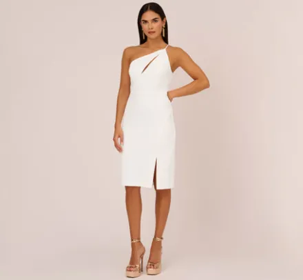 Adrianna Papell Petite-Friendly|Little White Dresses*One Shoulder Crepe Dress With Cutout Neckline In