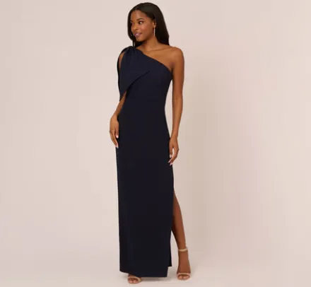 Adrianna Papell Wedding Guest Dresses|Ap Exclusives*One Shoulder Crepe Gown With Bow Accent In