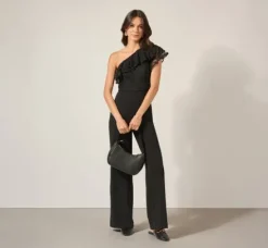 Adrianna Papell Jumpsuits|Day Dresses*One Shoulder Crepe Jumpsuit With Lace Ruffle Details In