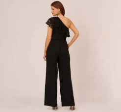 Adrianna Papell Jumpsuits|Day Dresses*One Shoulder Crepe Jumpsuit With Lace Ruffle Details In