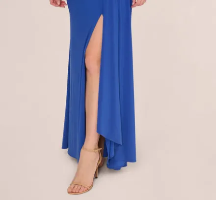 Adrianna Papell Wedding Guest Dresses|Formal Dresses*One Shoulder Draped Jersey Gown With Floral Sequin Accents In Brilliant Sapphire