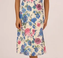 Adrianna Papell Wedding Guest Dresses|Petite-Friendly*One Shoulder Floral Soutache Midi Dress In Alabaster Multi