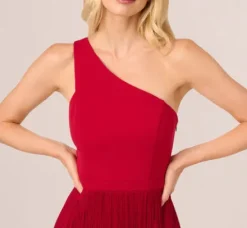 Adrianna Papell Wedding Guest Dresses*One Shoulder Fringe Mini Dress In Matador Red