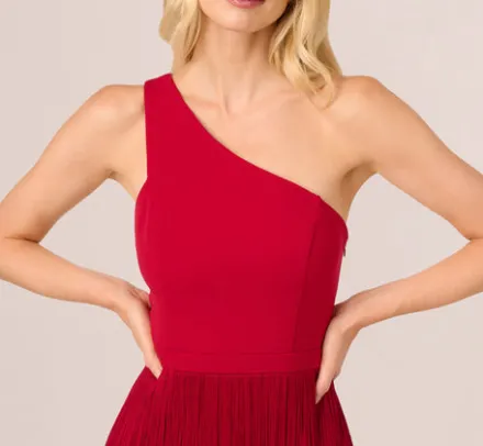 Adrianna Papell Wedding Guest Dresses*One Shoulder Fringe Mini Dress In Matador Red