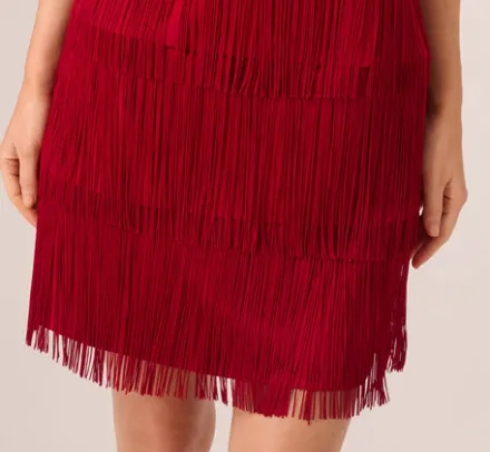Adrianna Papell Wedding Guest Dresses*One Shoulder Fringe Mini Dress In Matador Red