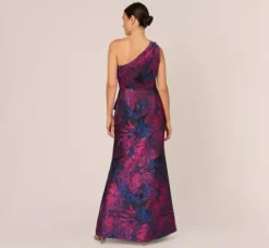 Adrianna Papell Wedding Guest Dresses|Formal Dresses*One Shoulder Jacquard Mermaid Gown With Drape Detail In Navy Orchid