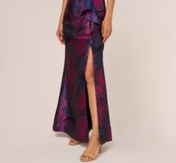 Adrianna Papell Wedding Guest Dresses|Formal Dresses*One Shoulder Jacquard Mermaid Gown With Drape Detail In Navy Orchid