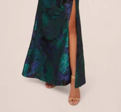 Adrianna Papell Wedding Guest Dresses|Formal Dresses*One Shoulder Jacquard Mermaid Gown With Drape Detail In Cobalt Teal