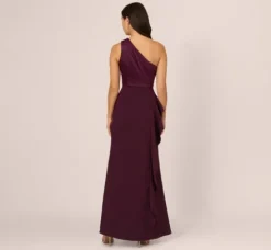 Adrianna Papell Wedding Guest Dresses|Formal Dresses*One-Shoulder Long Satin Crepe Mermaid Gown In Bordeaux Glow