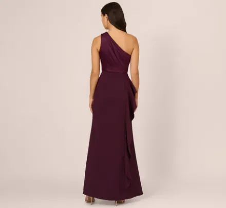 Adrianna Papell Wedding Guest Dresses|Formal Dresses*One-Shoulder Long Satin Crepe Mermaid Gown In Bordeaux Glow