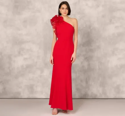 Adrianna Papell Wedding Guest Dresses|Formal Dresses*One Shoulder Mermaid Dress With Organza Sleeve In