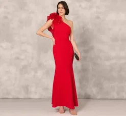 Adrianna Papell Wedding Guest Dresses|Formal Dresses*One Shoulder Mermaid Dress With Organza Sleeve In