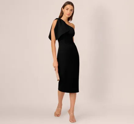 Adrianna Papell Wedding Guest Dresses|Ap Exclusives*One Shoulder Midi Dress With Bow Accent In