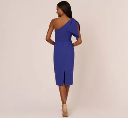 Adrianna Papell Wedding Guest Dresses|Ap Exclusives*One Shoulder Midi Dress With Bow Accent In Disco Indigo
