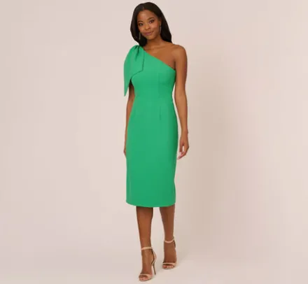 Adrianna Papell Wedding Guest Dresses|Ap Exclusives*One Shoulder Midi Dress With Bow Accent In Summer Green