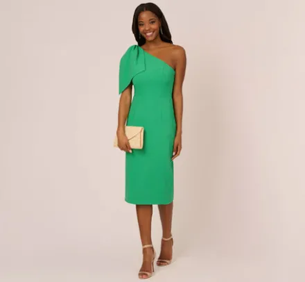 Adrianna Papell Wedding Guest Dresses|Ap Exclusives*One Shoulder Midi Dress With Bow Accent In Summer Green