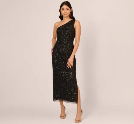 Adrianna Papell Wedding Guest Dresses|Ap Exclusives*One Shoulder Sequin Beaded Ankle Length Dress In