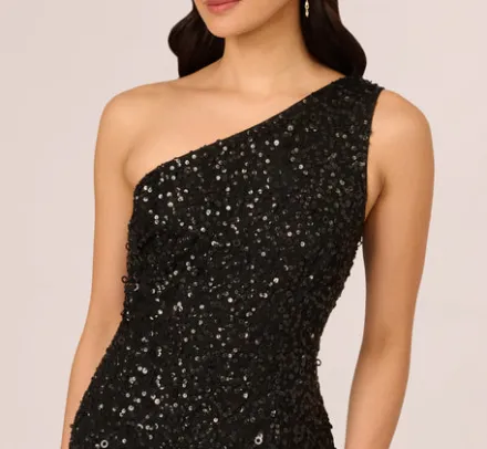 Adrianna Papell Wedding Guest Dresses|Ap Exclusives*One Shoulder Sequin Beaded Ankle Length Dress In