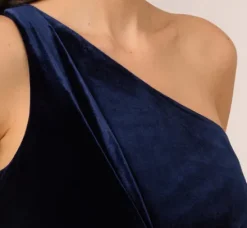Adrianna Papell Jumpsuits*One Shoulder Velvet Jumpsuit With Draped Accent In