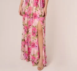 Adrianna Papell Wedding Guest Dresses|Formal Dresses*Painterly Floral Print Off The Shoulder Gown With Twisted Bust In Pink Multi
