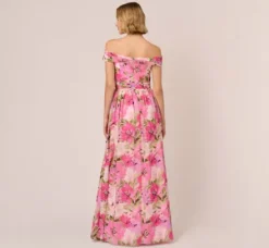 Adrianna Papell Wedding Guest Dresses|Formal Dresses*Painterly Floral Print Off The Shoulder Gown With Twisted Bust In Pink Multi