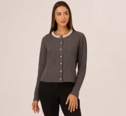Adrianna Papell Tops & Blouses|Sweaters*Pearl Button Detail Cable Cardigan Sweater In Heather Graphite