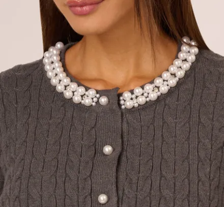 Adrianna Papell Tops & Blouses|Sweaters*Pearl Button Detail Cable Cardigan Sweater In Heather Graphite