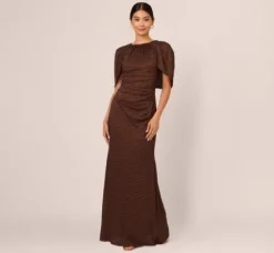 Adrianna Papell Wedding Guest Dresses|Formal Dresses*Pleated Metallic Cape Gown In