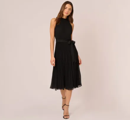 Adrianna Papell Wedding Guest Dresses|Ap Exclusives*Pleated Sleeveless Chiffon Dress With Tie Waist In