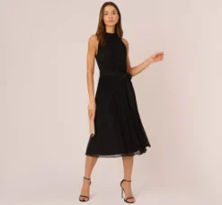 Adrianna Papell Wedding Guest Dresses|Ap Exclusives*Pleated Sleeveless Chiffon Dress With Tie Waist In