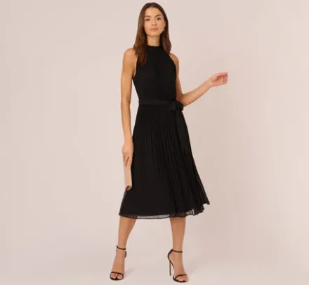 Adrianna Papell Wedding Guest Dresses|Ap Exclusives*Pleated Sleeveless Chiffon Dress With Tie Waist In