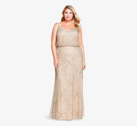 Adrianna Papell Wedding Guest Dresses|Formal Dresses*Plus Size Art Deco Beaded Blouson Gown In Taupe Pink