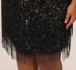 Adrianna Papell Wedding Guest Dresses|Formal Dresses*Plus Size Beaded Fringe Dress With Sheer Short Sleeves In