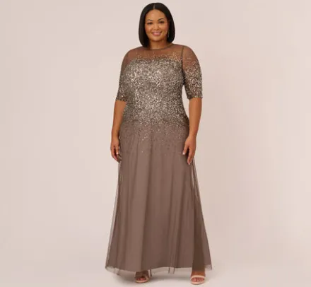 Adrianna Papell Wedding Guest Dresses|Formal Dresses*Plus Size Beaded Illusion Gown In