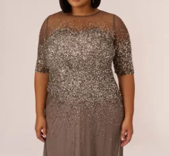 Adrianna Papell Wedding Guest Dresses|Formal Dresses*Plus Size Beaded Illusion Gown In