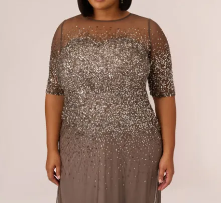 Adrianna Papell Wedding Guest Dresses|Formal Dresses*Plus Size Beaded Illusion Gown In