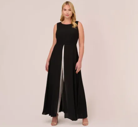 Adrianna Papell Jumpsuits|Day Dresses*Plus Size Colorblock Jumpsuit With Skirt Overlay In Black Ivory