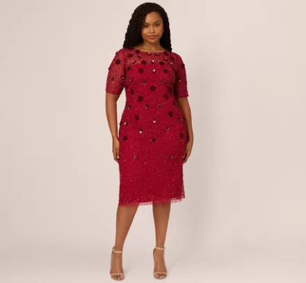 Adrianna Papell Wedding Guest Dresses|Formal Dresses*Plus Size Embellished Mesh Cocktail Dress In