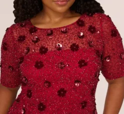 Adrianna Papell Wedding Guest Dresses|Formal Dresses*Plus Size Embellished Mesh Cocktail Dress In