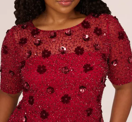 Adrianna Papell Wedding Guest Dresses|Formal Dresses*Plus Size Embellished Mesh Cocktail Dress In