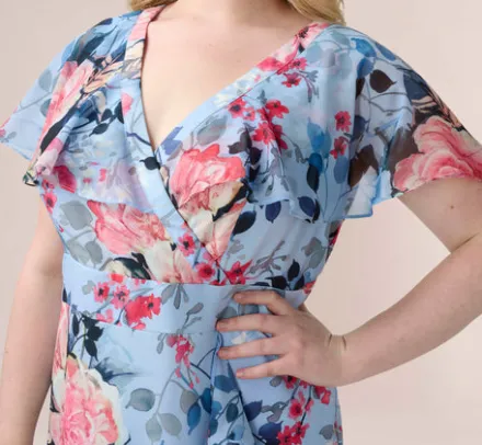 Adrianna Papell Wedding Guest Dresses|Day Dresses*Plus Size Floral Faux Wrap Dress In Blue Multi
