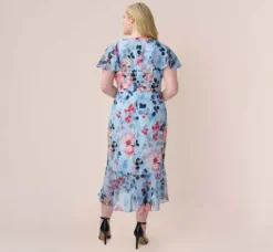 Adrianna Papell Wedding Guest Dresses|Day Dresses*Plus Size Floral Faux Wrap Dress In Blue Multi