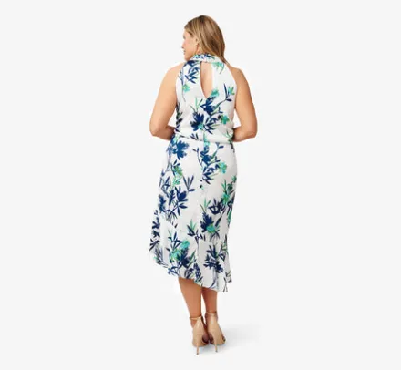 Adrianna Papell Day Dresses|Petite-Friendly*Plus Size Floral-Print Crepe Midi-Length Blouson Halter Dress In Ivory Multi