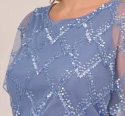 Adrianna Papell Wedding Guest Dresses|Formal Dresses*Plus Size Hand-Beaded Blouson Long Gown With Flutter Sleeves In French Blue