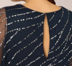 Adrianna Papell Wedding Guest Dresses|Formal Dresses*Plus Size Hand-Beaded Popover Long Dress In