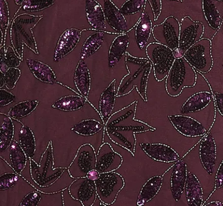 Adrianna Papell Wedding Guest Dresses|Formal Dresses*Plus Size Hand Beaded Short Sleeve Floral Godet Gown In Night Plum